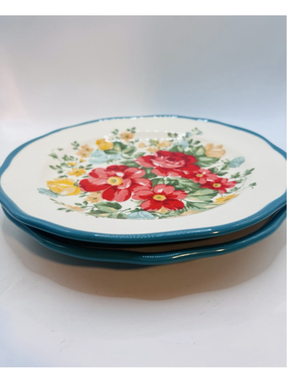 Set of (2) Pioneer Woman Vintage Floral Stoneware Plates Salad Dessert 8.5"